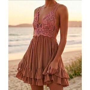 Free People Two Tone Smocked Boho XS Mini Dress